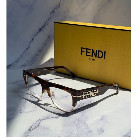 NEW Fendi FE50095U Brown Gold Logo Eyeglasses Frames - Picture 1 of 8